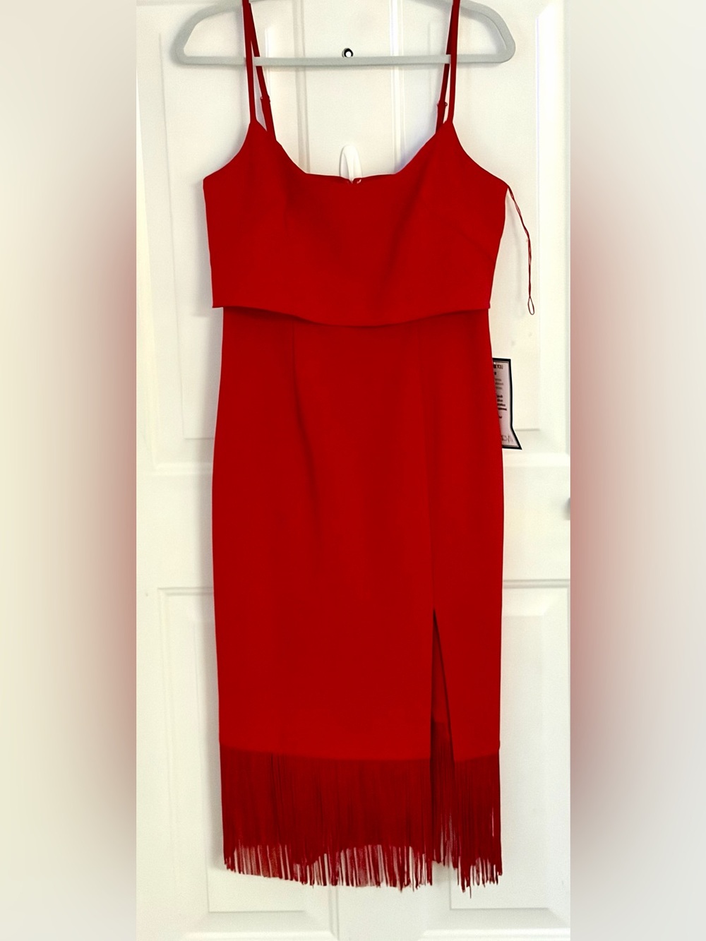 Adrianna Papell Fringed-Hem Midi Sheath Dress Red Size XL